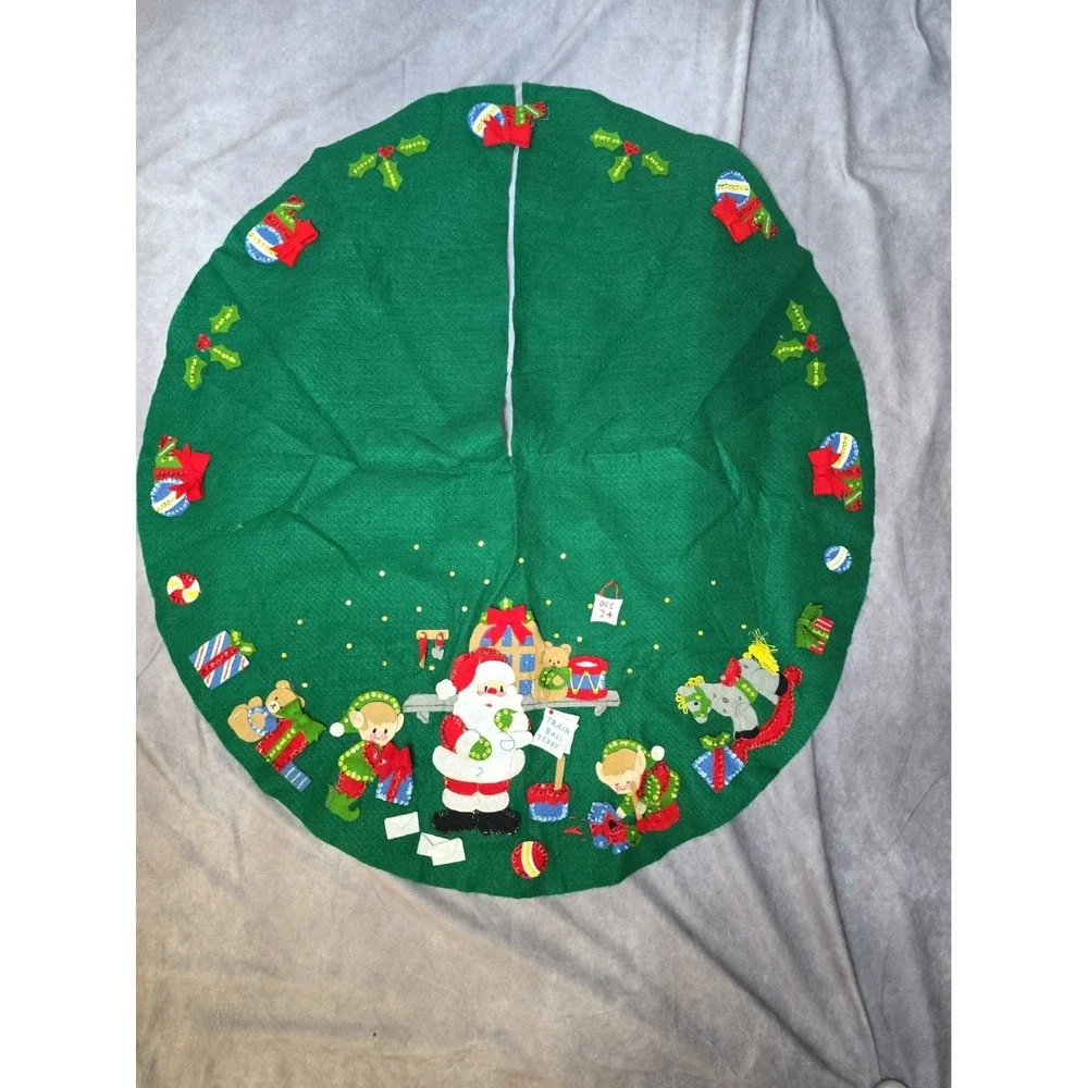 Bucilla Finished Jeweled Tree Skirt Santas Workshop Kit No 33247